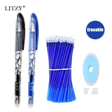 2+10Pcs/Set Gel Pen 0.5mm Erasable Washable Handle Erasable Pen Refill Rod Blue Black Ink School Stationery Office Writing Tool