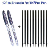 2+10Pcs/Set Gel Pen 0.5mm Erasable Washable Handle Erasable Pen Refill Rod Blue Black Ink School Stationery Office Writing Tool