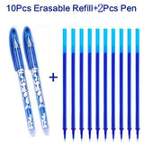 2+10Pcs/Set Gel Pen 0.5mm Erasable Washable Handle Erasable Pen Refill Rod Blue Black Ink School Stationery Office Writing Tool