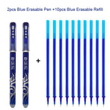 2+10Pcs/Set Gel Pen 0.5mm Erasable Washable Handle Erasable Pen Refill Rod Blue Black Ink School Stationery Office Writing Tool
