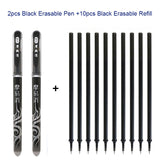 2+10Pcs/Set Gel Pen 0.5mm Erasable Washable Handle Erasable Pen Refill Rod Blue Black Ink School Stationery Office Writing Tool