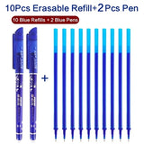 2+10Pcs/Set Gel Pen 0.5mm Erasable Washable Handle Erasable Pen Refill Rod Blue Black Ink School Stationery Office Writing Tool