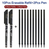 2+10Pcs/Set Gel Pen 0.5mm Erasable Washable Handle Erasable Pen Refill Rod Blue Black Ink School Stationery Office Writing Tool