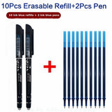2+10Pcs/Set Gel Pen 0.5mm Erasable Washable Handle Erasable Pen Refill Rod Blue Black Ink School Stationery Office Writing Tool