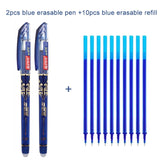 2+10Pcs/Set Gel Pen 0.5mm Erasable Washable Handle Erasable Pen Refill Rod Blue Black Ink School Stationery Office Writing Tool