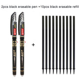 2+10Pcs/Set Gel Pen 0.5mm Erasable Washable Handle Erasable Pen Refill Rod Blue Black Ink School Stationery Office Writing Tool