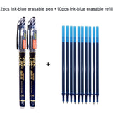 2+10Pcs/Set Gel Pen 0.5mm Erasable Washable Handle Erasable Pen Refill Rod Blue Black Ink School Stationery Office Writing Tool