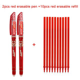 2+10Pcs/Set Gel Pen 0.5mm Erasable Washable Handle Erasable Pen Refill Rod Blue Black Ink School Stationery Office Writing Tool