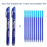 2+10Pcs/Set Gel Pen 0.5mm Erasable Washable Handle Erasable Pen Refill Rod Blue Black Ink School Stationery Office Writing Tool