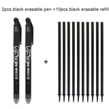 2+10Pcs/Set Gel Pen 0.5mm Erasable Washable Handle Erasable Pen Refill Rod Blue Black Ink School Stationery Office Writing Tool