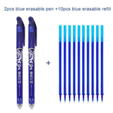 2+10Pcs/Set Gel Pen 0.5mm Erasable Washable Handle Erasable Pen Refill Rod Blue Black Ink School Stationery Office Writing Tool