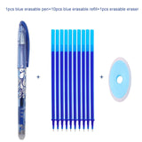 2+10Pcs/Set Gel Pen 0.5mm Erasable Washable Handle Erasable Pen Refill Rod Blue Black Ink School Stationery Office Writing Tool