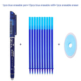 2+10Pcs/Set Gel Pen 0.5mm Erasable Washable Handle Erasable Pen Refill Rod Blue Black Ink School Stationery Office Writing Tool