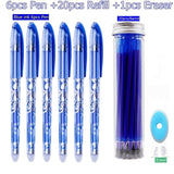 27Pcs/Set Erasable Gel Pen Blue ink 0.5mm Washable Handle Kawaii Pens Refill Rods for School pen Writing Tools Cute Stationery