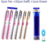 27Pcs/Set Erasable Gel Pen Blue ink 0.5mm Washable Handle Kawaii Pens Refill Rods for School pen Writing Tools Cute Stationery