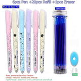 27Pcs/Set Erasable Gel Pen Blue ink 0.5mm Washable Handle Kawaii Pens Refill Rods for School pen Writing Tools Cute Stationery