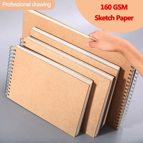 A4/8K/A5/16K Khaki Sketchbook Spiral  Notebook  Inner Blank 160GSM Kraft Paper Cover School Supplies Pencil drawing notepad