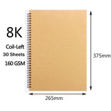 A4/8K/A5/16K Khaki Sketchbook Spiral  Notebook  Inner Blank 160GSM Kraft Paper Cover School Supplies Pencil drawing notepad