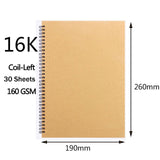 A4/8K/A5/16K Khaki Sketchbook Spiral  Notebook  Inner Blank 160GSM Kraft Paper Cover School Supplies Pencil drawing notepad