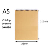A4/8K/A5/16K Khaki Sketchbook Spiral  Notebook  Inner Blank 160GSM Kraft Paper Cover School Supplies Pencil drawing notepad