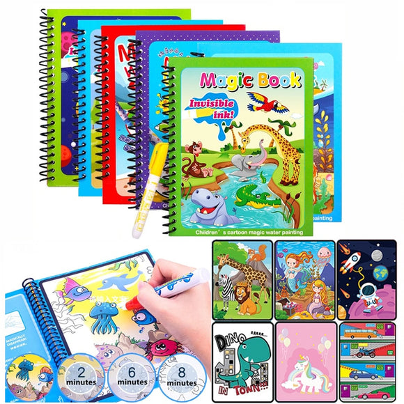 Animal Zoo Princess Magic Water Drawing Book Colorling Mermaid Cartoon Doodle Magic Pen Drawing Board Toys Kids Children Gifts