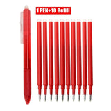 11PCS/lot 0.5mm Erasable Ballpoint Pen Set Blue/Black/Green/Red Ink Magic Erasable Refill for School Office Student Writing Tool
