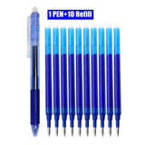 11PCS/lot 0.5mm Erasable Ballpoint Pen Set Blue/Black/Green/Red Ink Magic Erasable Refill for School Office Student Writing Tool